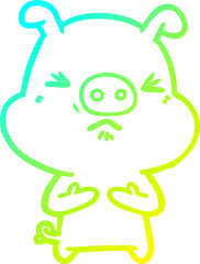 cold gradient line drawing cartoon angry pig