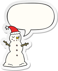 cartoon christmas snowman and speech bubble sticker
