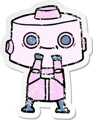 distressed sticker of a cartoon robot