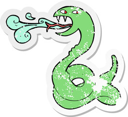 retro distressed sticker of a cartoon hissing snake