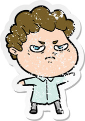 distressed sticker of a cartoon angry man