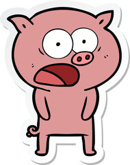 sticker of a cartoon pig shouting