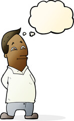 cartoon friendly man with thought bubble