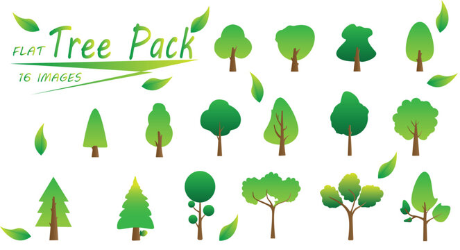 Flat trees pack. tree  nature plant isolated eco Pack 16 Image