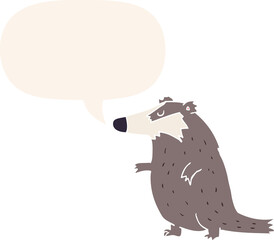 cartoon badger and speech bubble in retro style