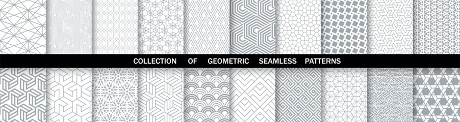 Geometric set of seamless gray and white patterns. Simpless vector graphics.