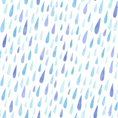 Rain. Seamless background. Hand-drawn watercolor illustration on white. Perfect for design templates, wallpaper, wrapping, fabric and textile. - 572326374