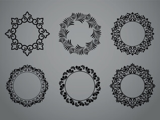 Set of decorative frames Elegant vector element for design in Eastern style, place for text. Floral black and gray borders. Lace illustration for invitations and greeting cards