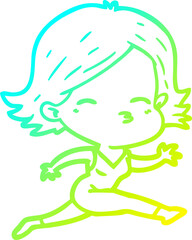 cold gradient line drawing cartoon woman