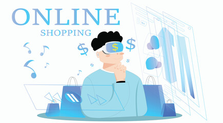 online shopping character thinking and select the product from online market  