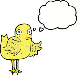 cartoon bird waving wing with thought bubble