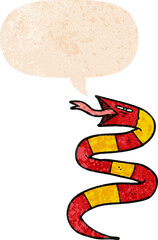 cartoon snake and speech bubble in retro textured style