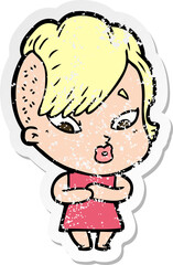 distressed sticker of a cartoon surprised girl