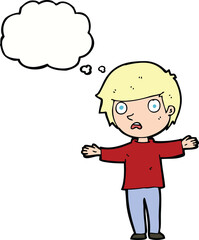 cartoon worried boy with thought bubble