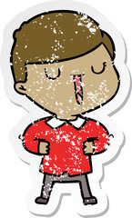 distressed sticker of a cartoon happy boy