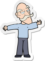 sticker of a cartoon old man spreading arms wide
