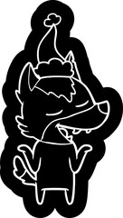 cartoon icon of a wolf laughing wearing santa hat