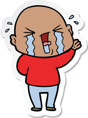 sticker of a cartoon crying bald man
