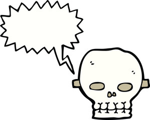 cartoon spooky skull mask with speech bubble