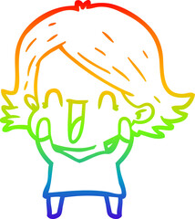 Fototapeta premium rainbow gradient line drawing cartoon happy woman