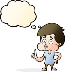 cartoon boy giving thumbs up with thought bubble