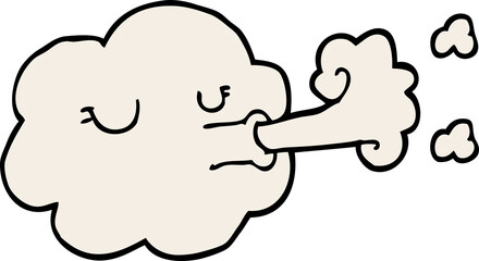 cartoon doodle cloud blowing a gale - obrazy, fototapety, plakaty