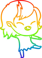 Fototapeta premium rainbow gradient line drawing cartoon laughing vampire girl