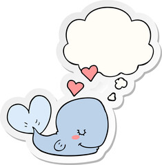 Obraz na płótnie Canvas cartoon whale in love and thought bubble as a printed sticker