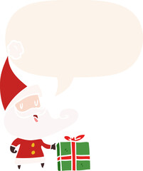 cartoon santa claus and speech bubble in retro style