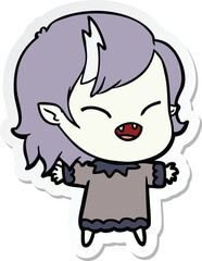 sticker of a cartoon laughing vampire girl