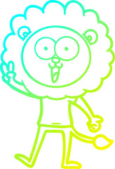 cold gradient line drawing happy cartoon lion