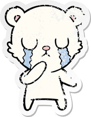 distressed sticker of a crying polar bear cartoon