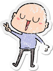 distressed sticker of a happy cartoon bald man