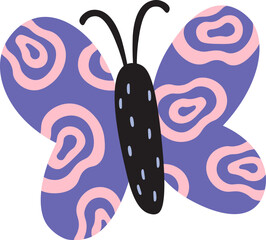 Hand drawn butterfly with abstract floral ornament flat icon