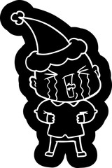 cartoon icon of a crying bald man wearing santa hat