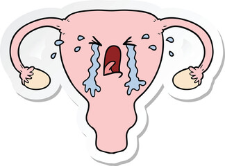 sticker of a cartoon uterus crying