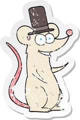 retro distressed sticker of a cartoon mouse in top hat