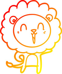 warm gradient line drawing laughing lion cartoon