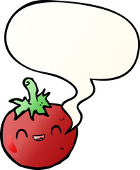 cute cartoon tomato and speech bubble in smooth gradient style