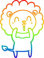 rainbow gradient line drawing laughing lion cartoon