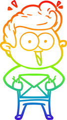 rainbow gradient line drawing cartoon man with envelope