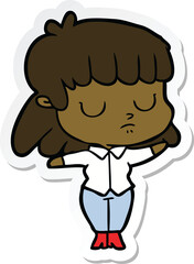 sticker of a cartoon indifferent woman