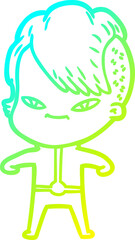 Fototapeta premium cold gradient line drawing cute cartoon girl with hipster haircut