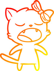 warm gradient line drawing cartoon meowing cat