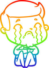 rainbow gradient line drawing cartoon man crying