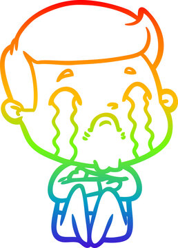 recommend clip art: rainbow gradient line drawing cartoon man crying