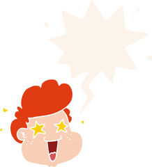cartoon boy's face and speech bubble in retro style