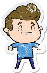 distressed sticker of a happy cartoon man