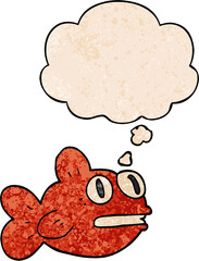 cartoon fish and thought bubble in grunge texture pattern style