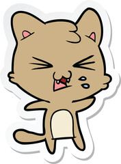 sticker of a cartoon hissing cat